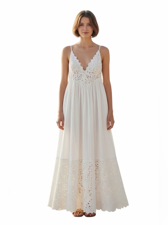 Vintage Dresses & Skirts - VINTAGE CROCHET WHITE MAXI SHIFT DRESS.